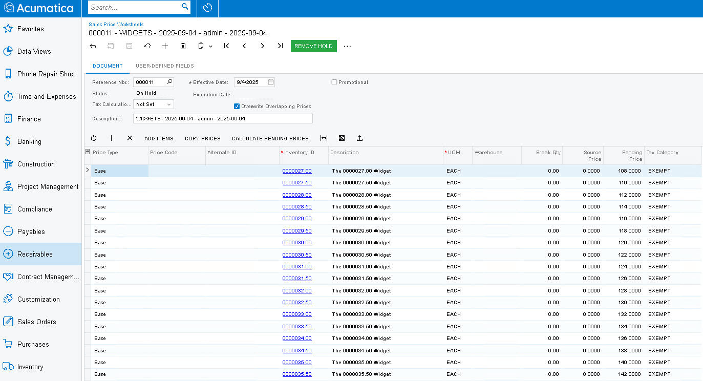Screenshot of price markup configuration interface showing cost range setup