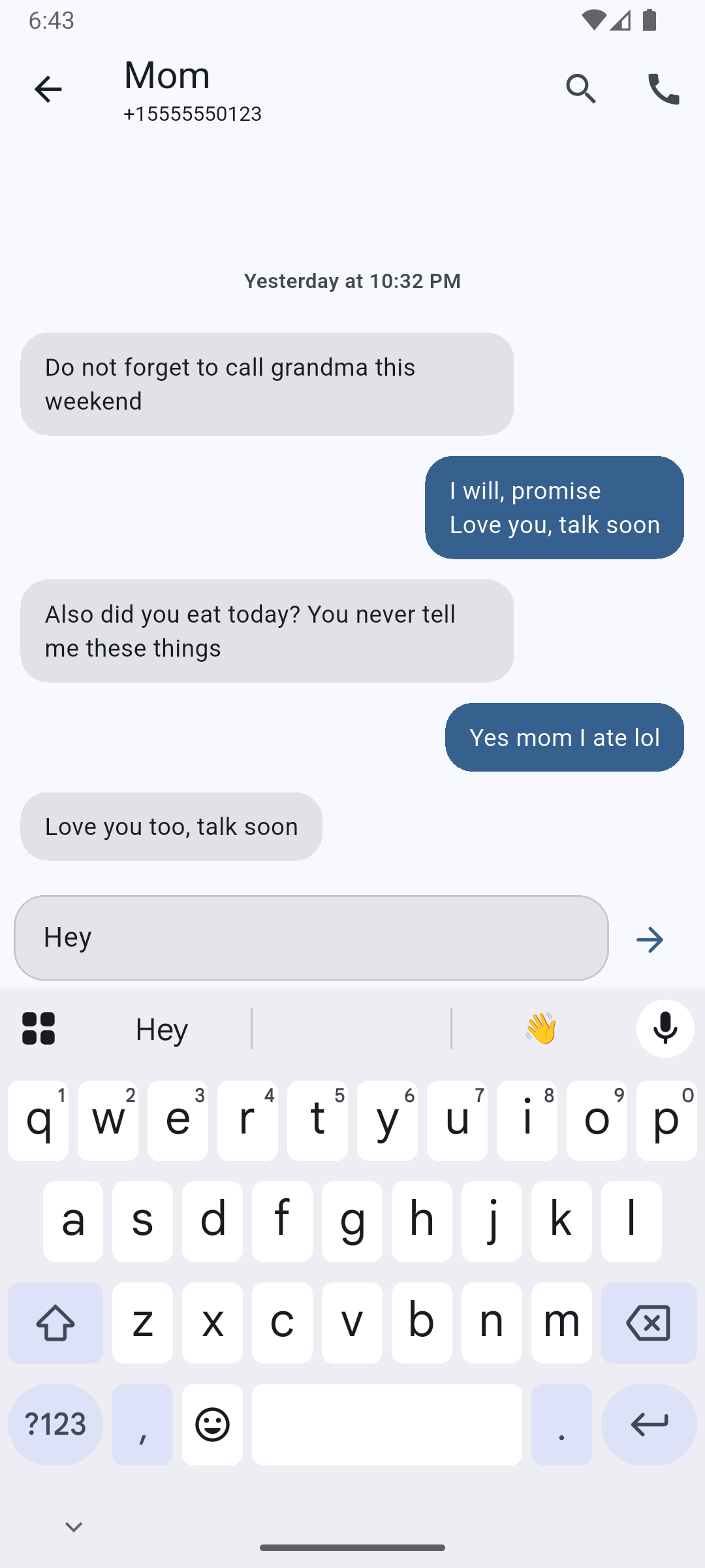 A clean conversation view in the light theme